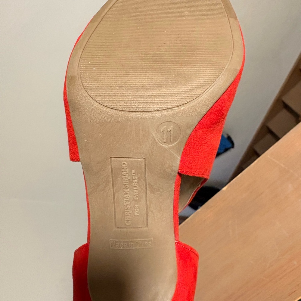 Christian Siriano Red Suede D'Orsay Pointed-Toe Stiletto Pumps - Picture 4 of 4